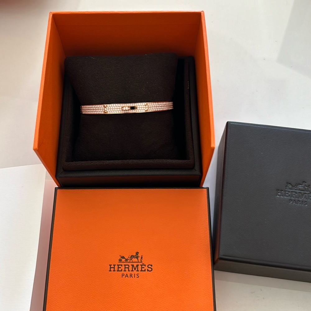 Brand new hermes full pave Kelly bracelet diamond rose gold